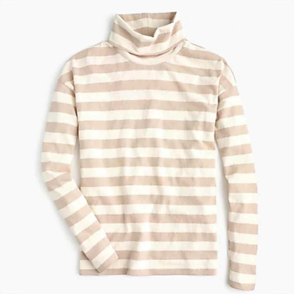NWT J.Crew deck striped turtleneck T-shirt, pink, cream/off white, size S Small